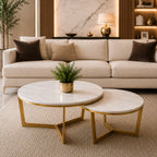 Premium Metallic Nesting Center Tables in Golden Luxurious Base Set of 2