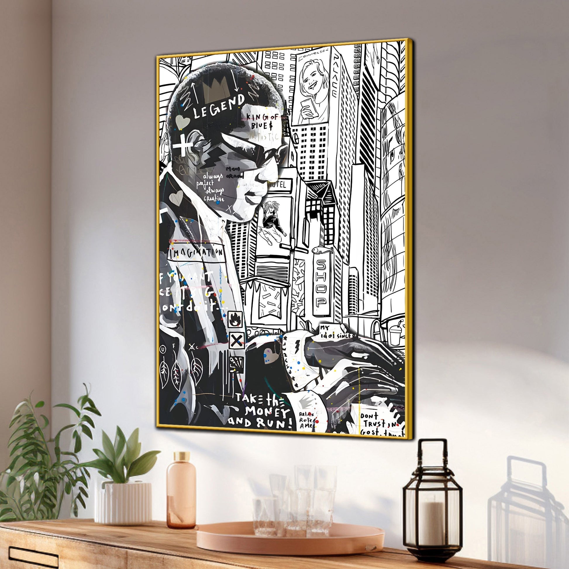 Drawn City New York Street At Night Cotton Canvas Wall Painting