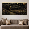 Dreamy Golden Starry Night Countryside Metallic Look 3D Canvas Wall Painting