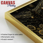 Dreamy Golden Starry Night Countryside Metallic Look 3D Canvas Wall Painting