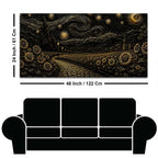 Dreamy Golden Starry Night Countryside Metallic Look 3D Canvas Wall Painting