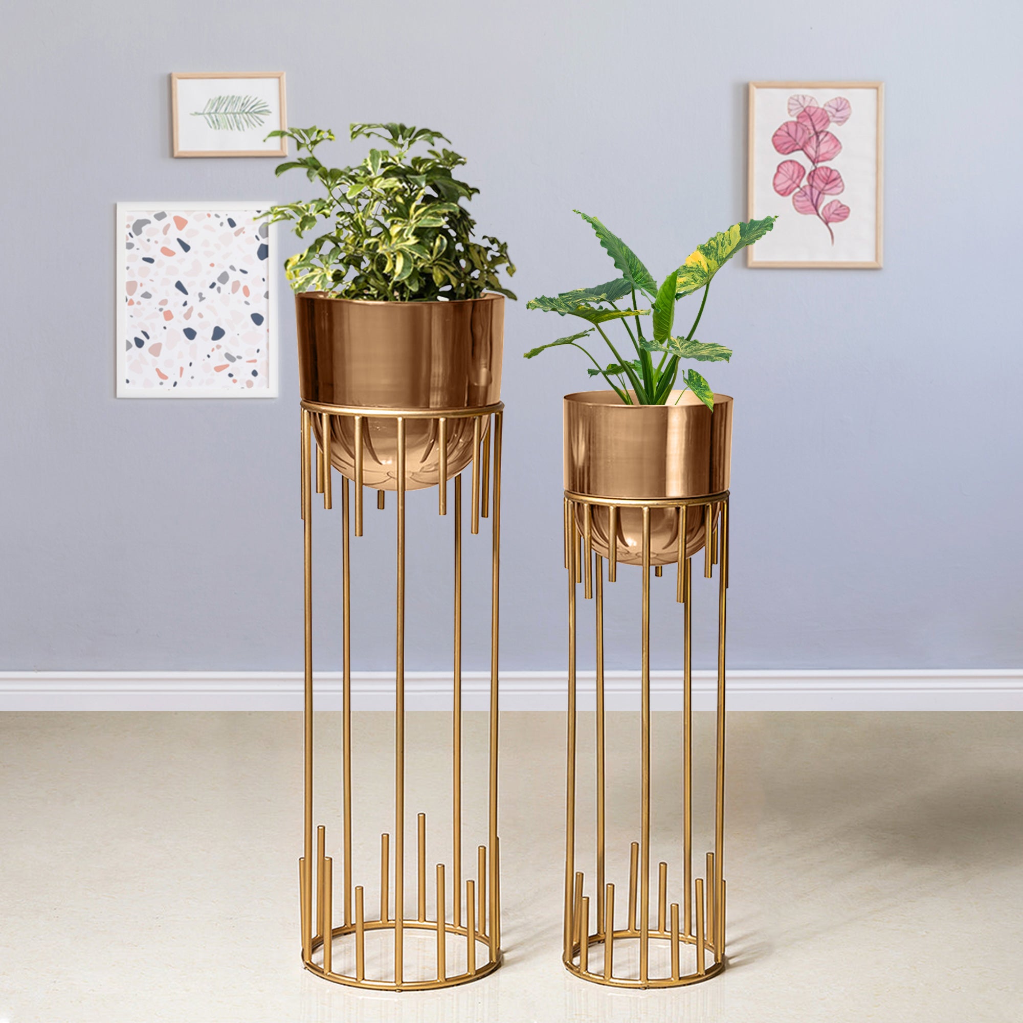 Dripping Luxury Metal Golden Finish Planters Set of 2
