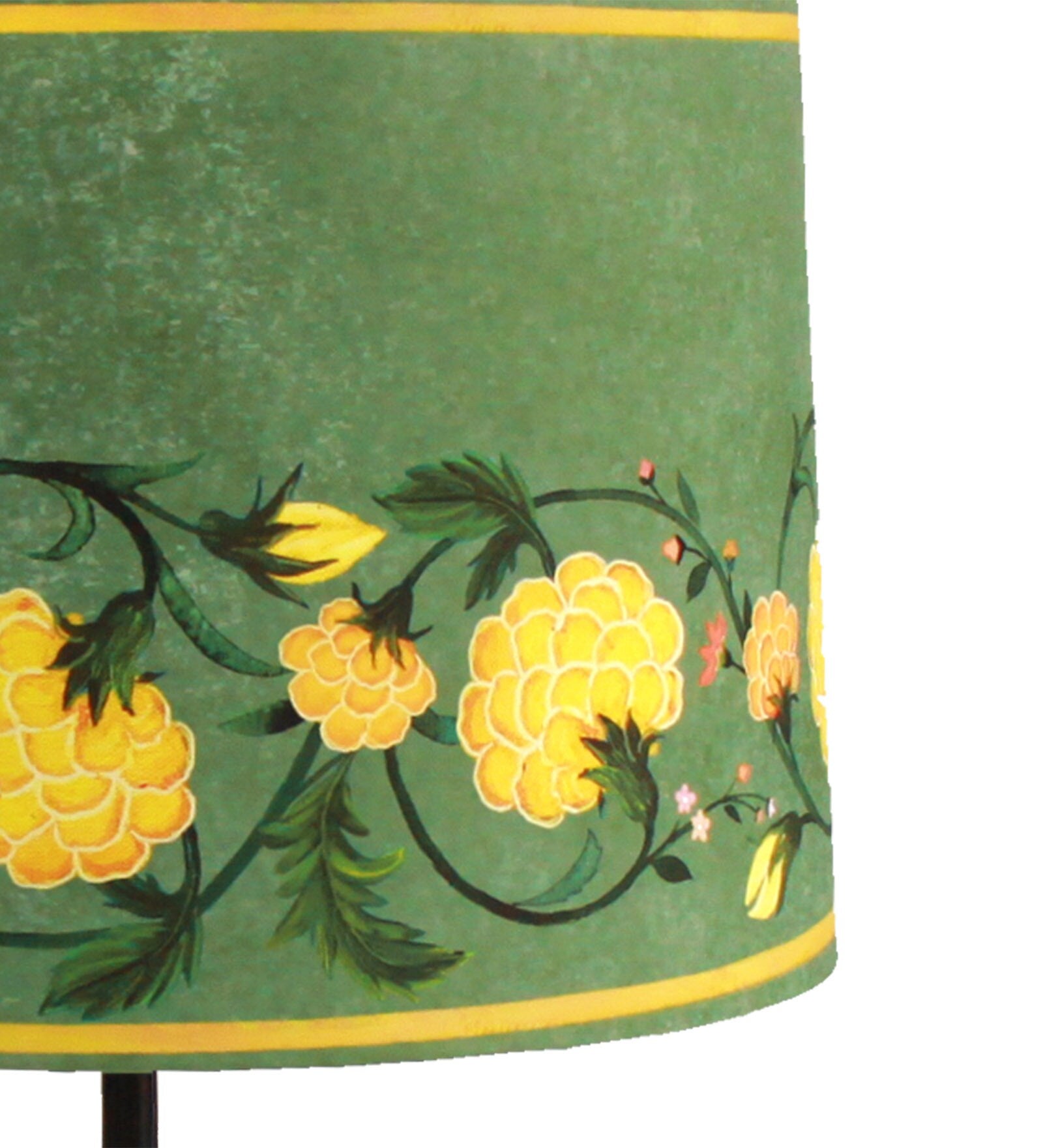 Drum Green Shaped Polyester Shade Table Lamp with Wood Base