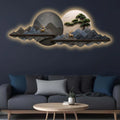 Dual Circle Mountain Landscape Premium Crystal Glass Backlit LED Wall Art