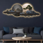 Dual Circle Mountain Landscape Premium Crystal Glass Backlit LED Wall Art