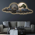 Dual Circle Mountain Landscape Premium Crystal Glass Backlit LED Wall Art