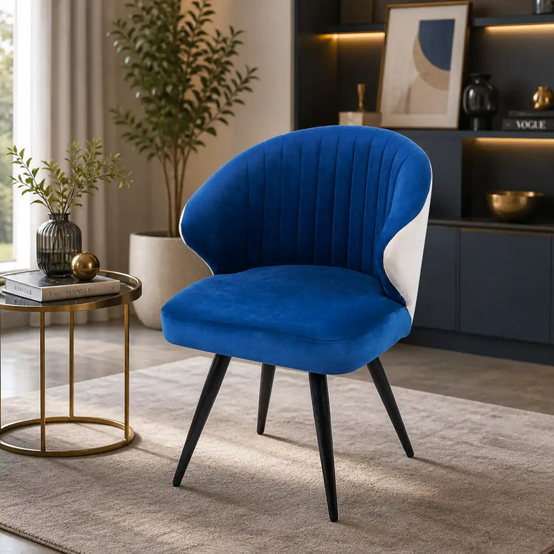Dual-Colored Blue & Cream Plush Velvet Accent Chair