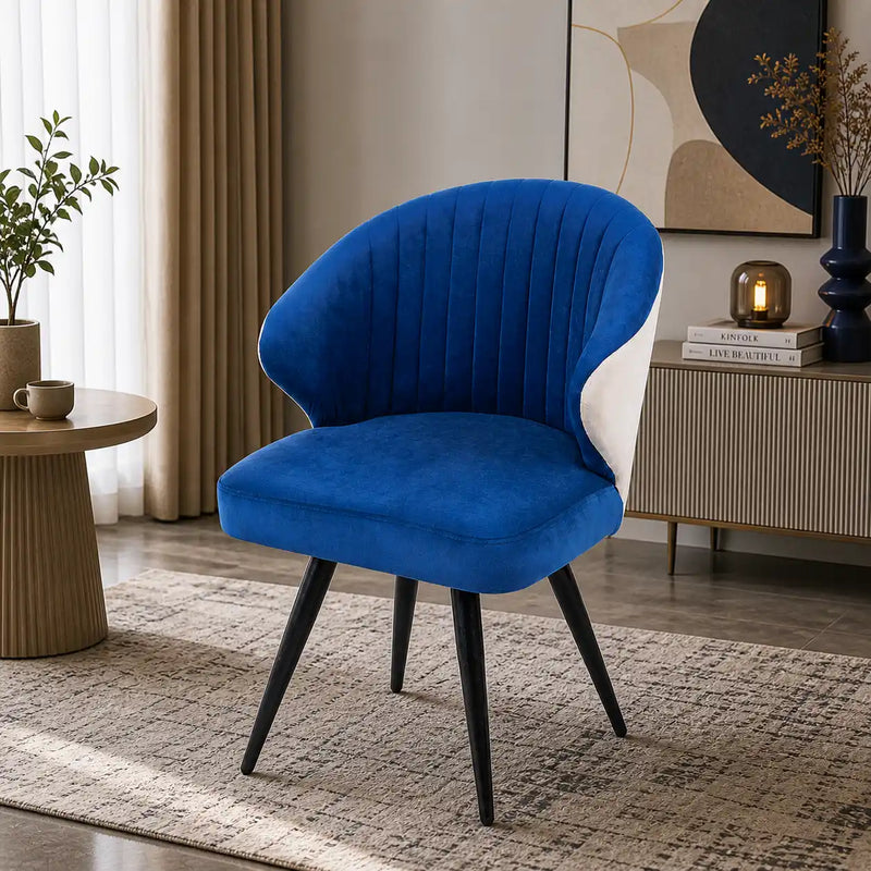 Dual-Colored Blue & Cream Plush Velvet Accent Chair