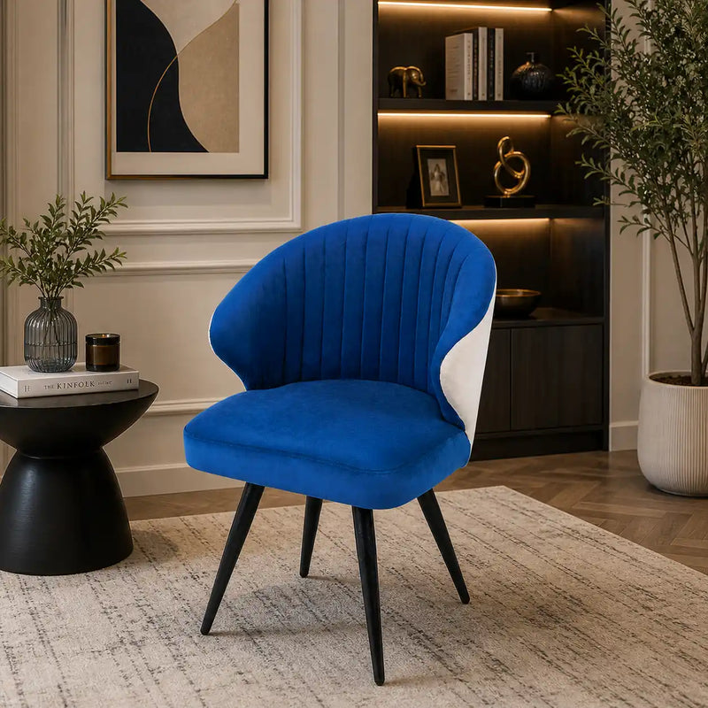 Dual-Colored Blue & Cream Plush Velvet Accent Chair