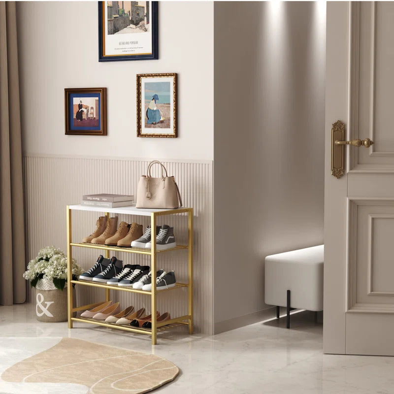 Durable Gold Shoe Organizer with Decorative Shelf Surface