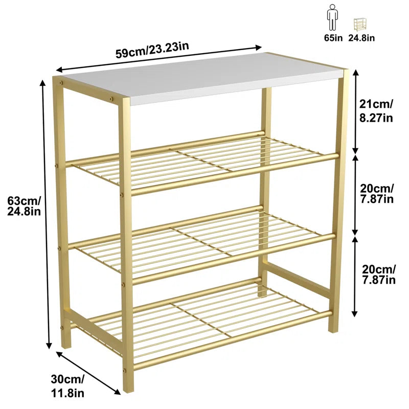 Durable Gold Shoe Organizer with Decorative Shelf Surface