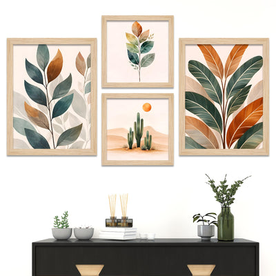 Earth Tone Minimal Art of Botanical Leaf Wall Frame Set of Four