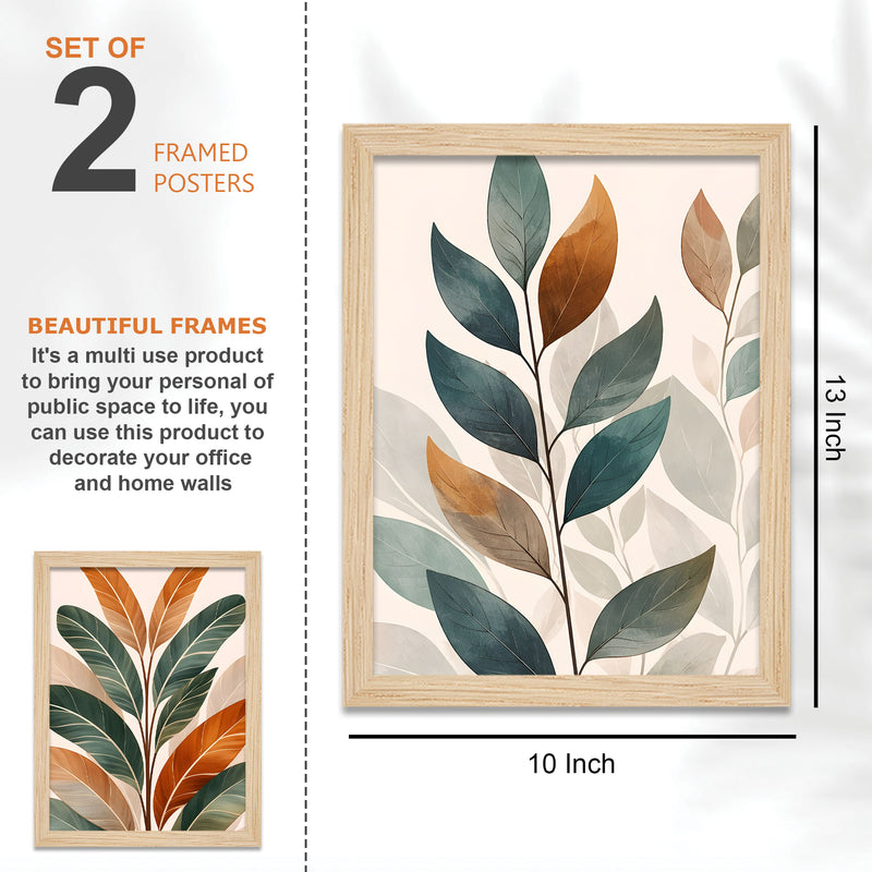 Earth Tone Minimal Art of Botanical Leaf Wall Frame Set of Four