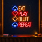 Eat Play Bluff Repeat Multicolour Neon Wall Light for Home Decor