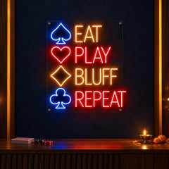Eat Play Bluff Repeat Multicolour Neon Wall Light for Home Decor