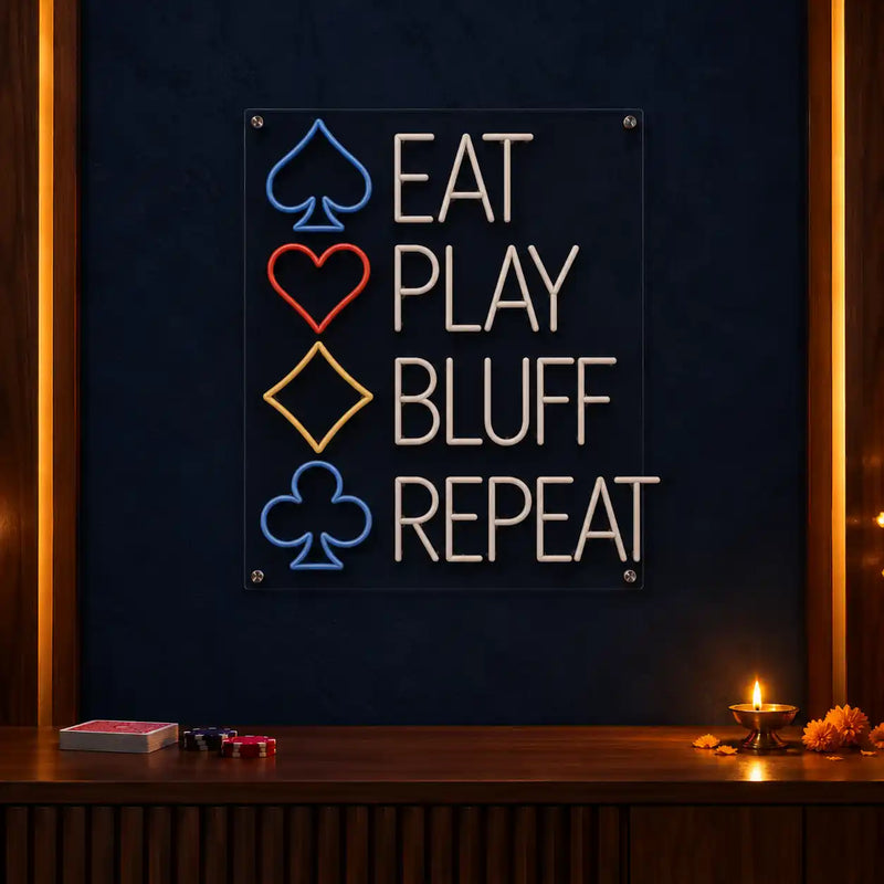 Eat Play Bluff Repeat Multicolour Neon Wall Light for Home Decor