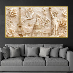 Eiffel Tower, Capitol & Statue of Liberty Luxury 3D Canvas Wall Painting