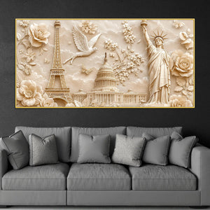 Eiffel Tower, Capitol & Statue of Liberty Luxury 3D Canvas Wall Painting