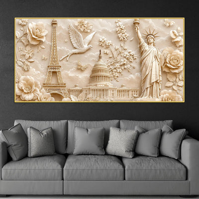 Eiffel Tower, Capitol & Statue of Liberty Luxury 3D Canvas Wall Painting