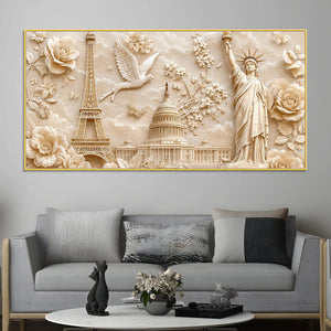 Eiffel Tower, Capitol & Statue of Liberty Luxury 3D Canvas Wall Painting