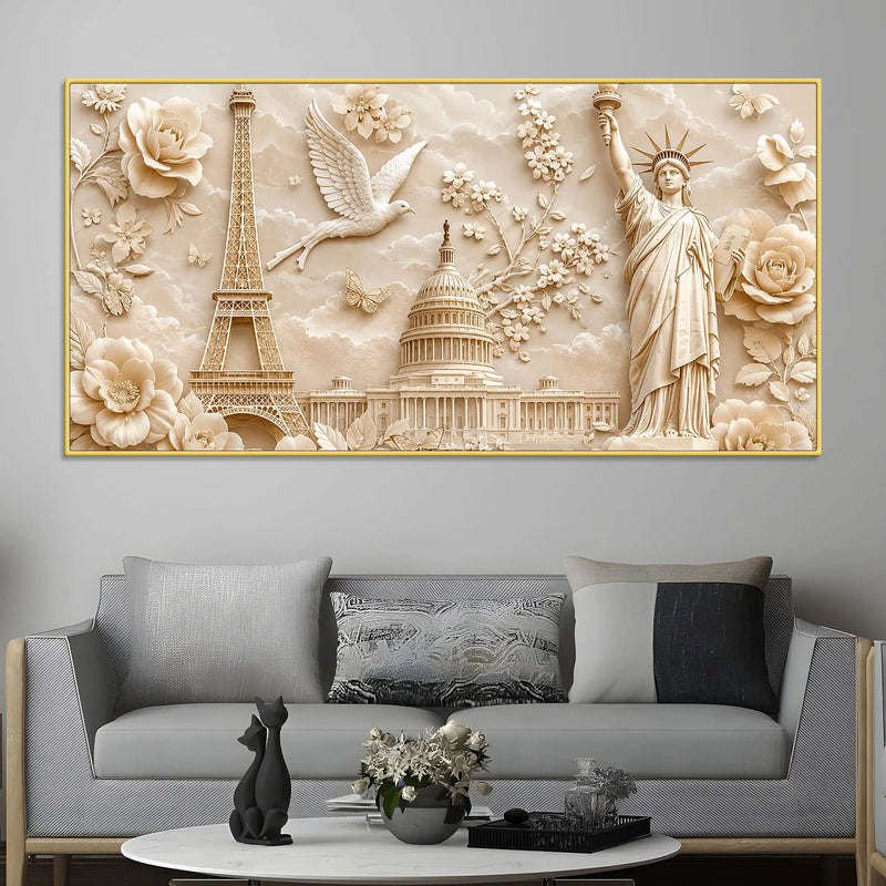 Eiffel Tower, Capitol & Statue of Liberty Luxury 3D Canvas Wall Painting