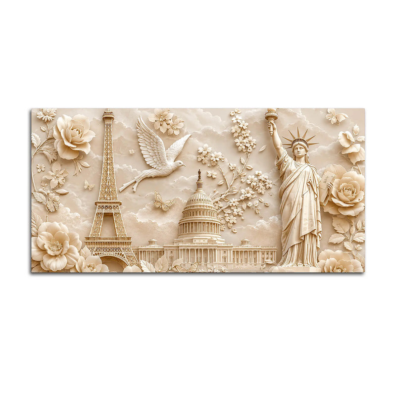 Eiffel Tower, Capitol & Statue of Liberty Luxury 3D Canvas Wall Painting