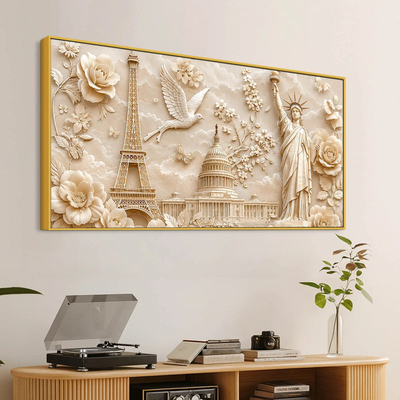 Eiffel Tower, Capitol & Statue of Liberty Luxury 3D Canvas Wall Painting