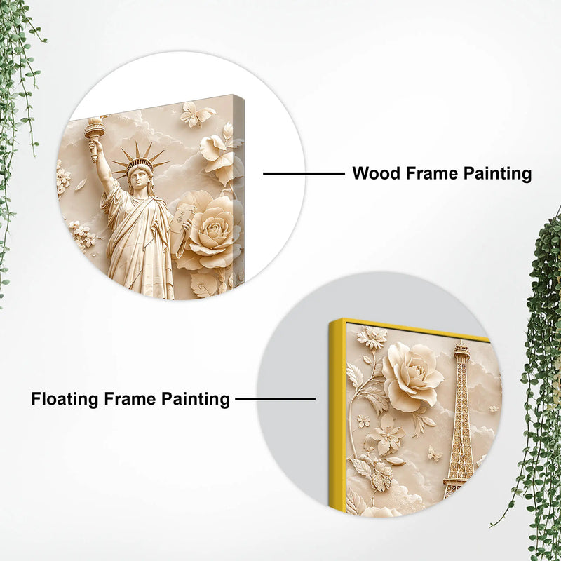 Eiffel Tower, Capitol & Statue of Liberty Luxury 3D Canvas Wall Painting
