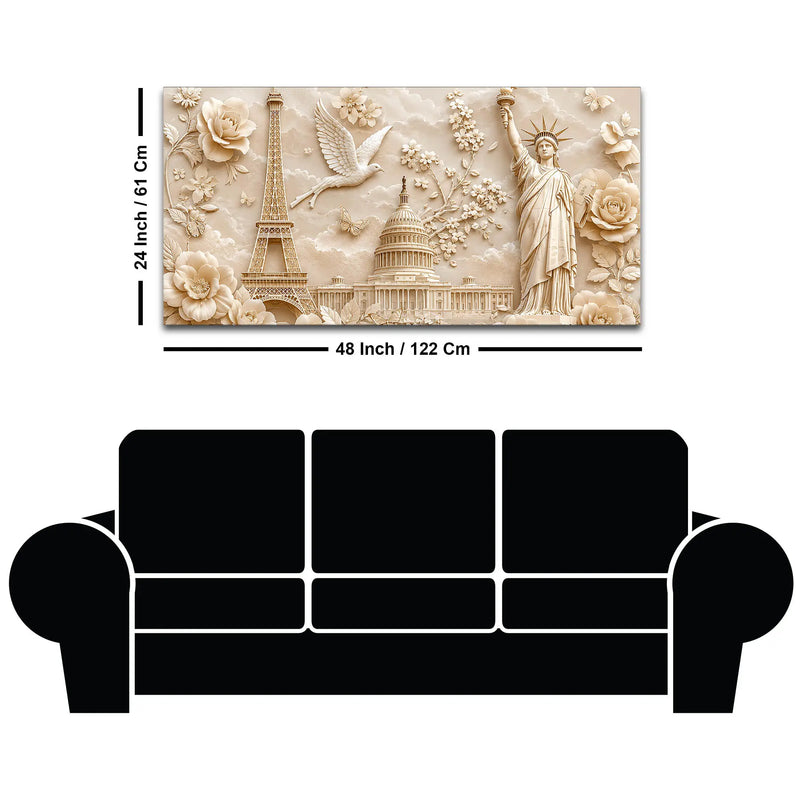 Eiffel Tower, Capitol & Statue of Liberty Luxury 3D Canvas Wall Painting
