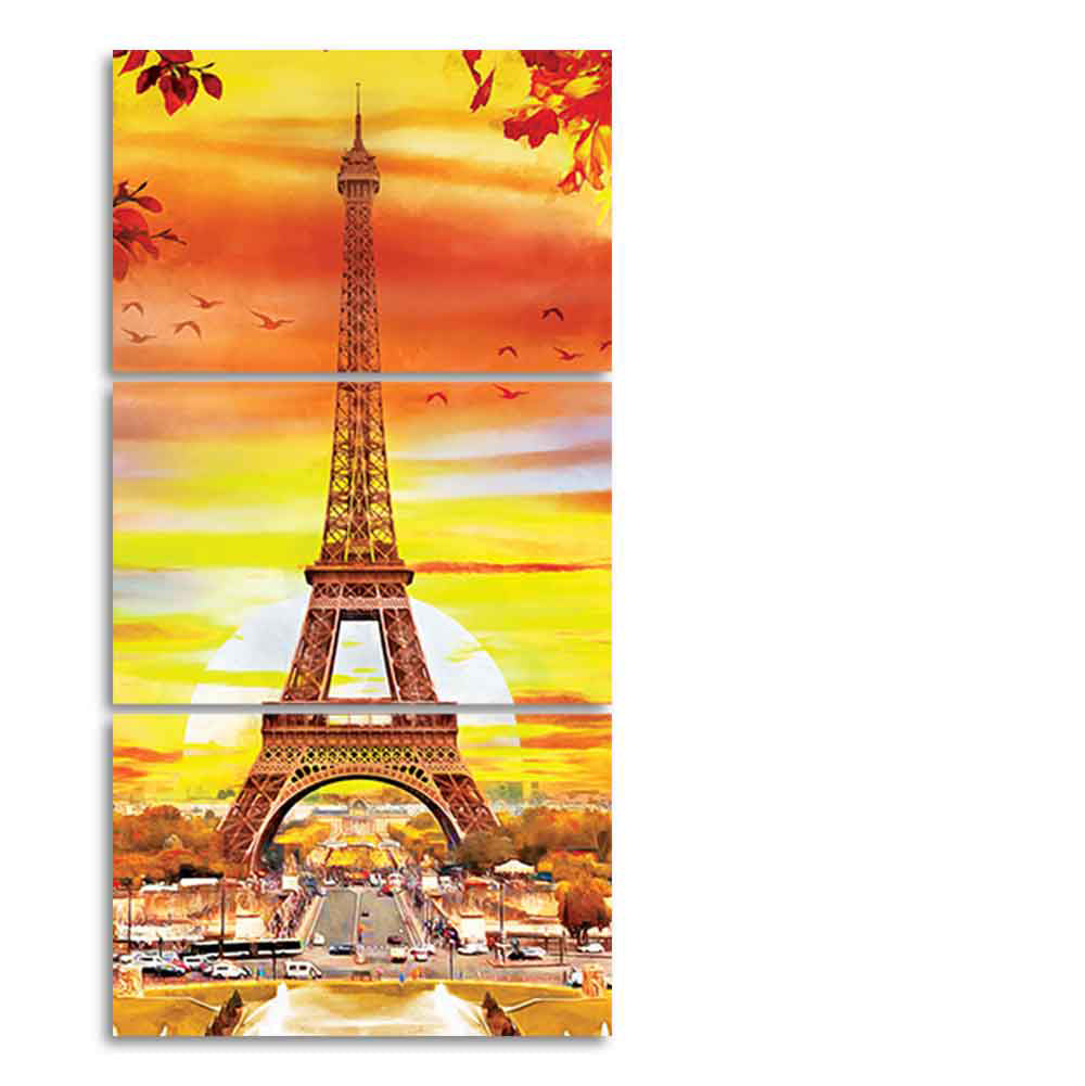 Eiffel Tower in Paris Wall Painting of 3 Pieces