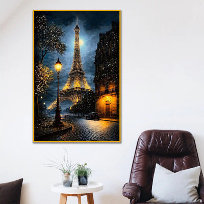 Eiffel Tower Paris Night Scene Floating Frame Crystal Wall Painting