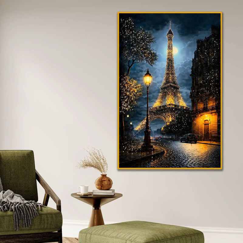 Eiffel Tower Paris Night Scene Metal Floating Frame Crystal Wall Painting