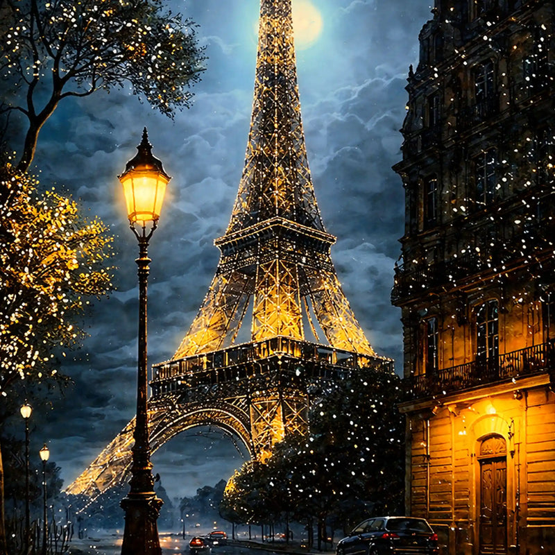 Eiffel Tower Paris Night Scene Metal Floating Frame Crystal Wall Painting