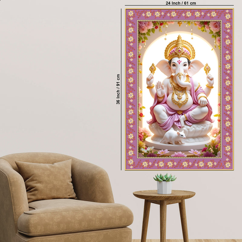 Ekadanta Ganesha Floral Border Vertical Wall Painting