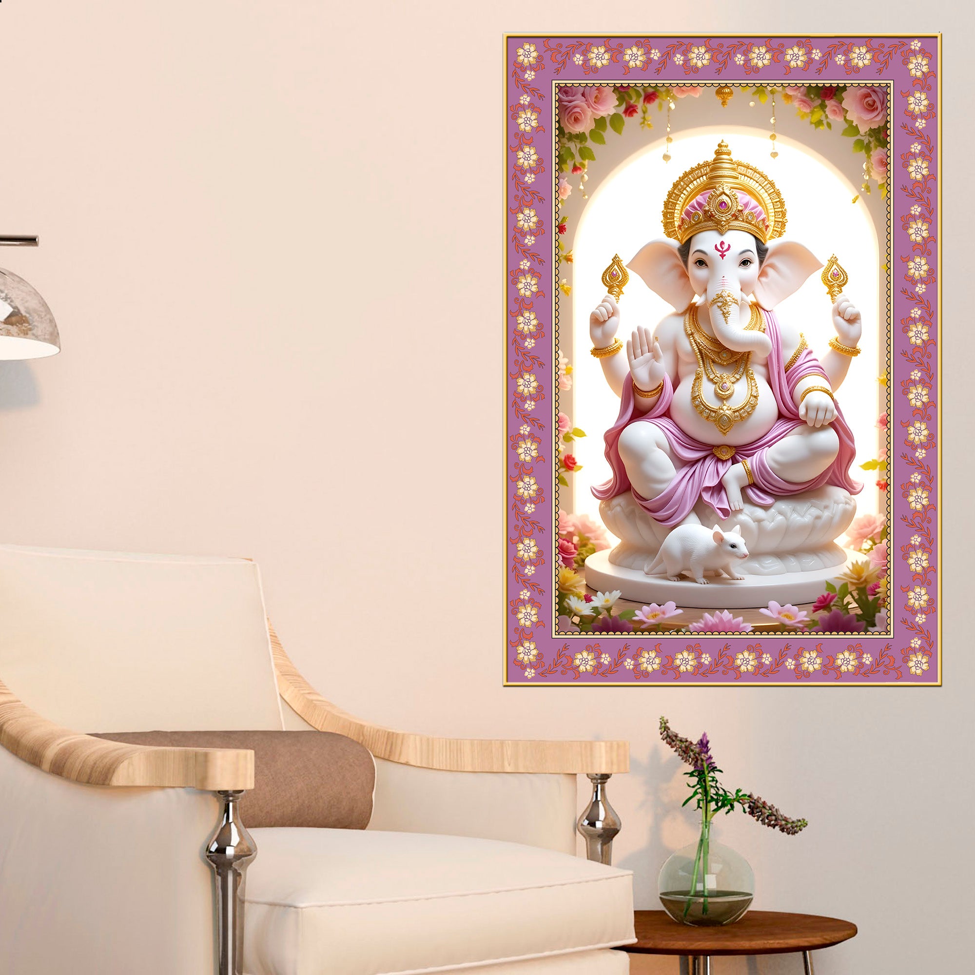 Ekadanta Ganesha Floral Border Vertical Wall Painting