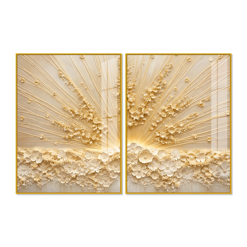 Elegant 3D Floral Radiance Acrylic Floating Wall Painting Set of 2