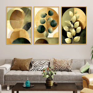Elegant Abstract Leaf Canvas Wall Painting Set of Three for Bedroom