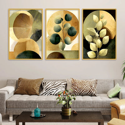 Elegant Abstract Leaf Canvas Wall Painting Set of Three for Bedroom