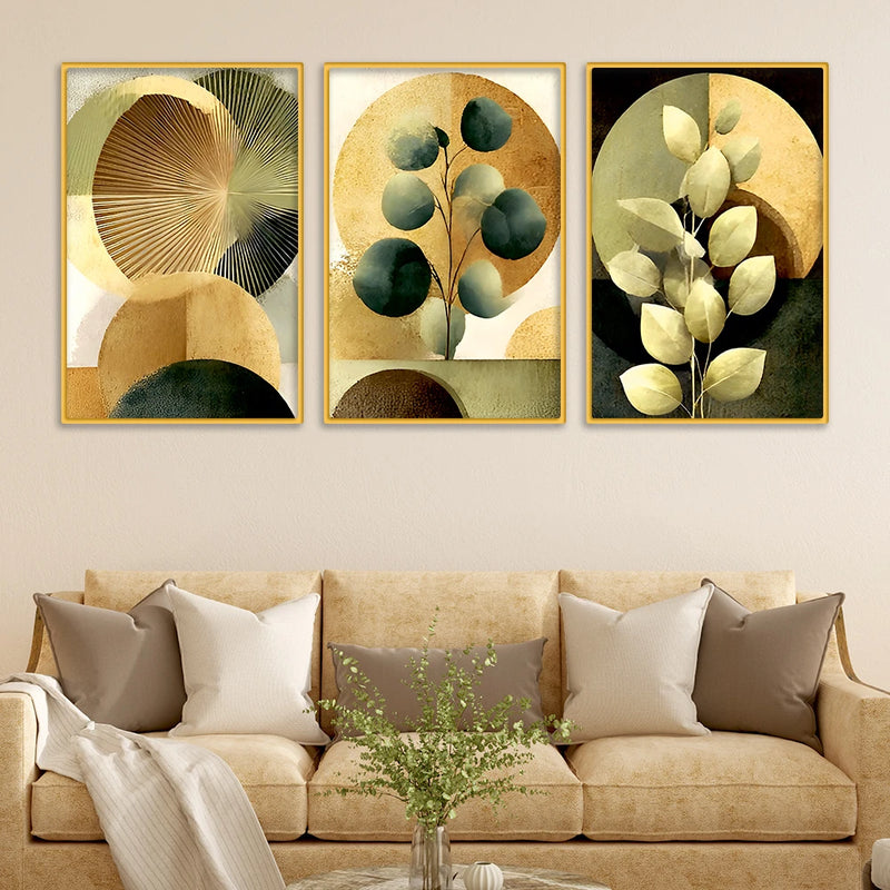 Elegant Abstract Leaf Canvas Wall Painting Set of Three for Bedroom