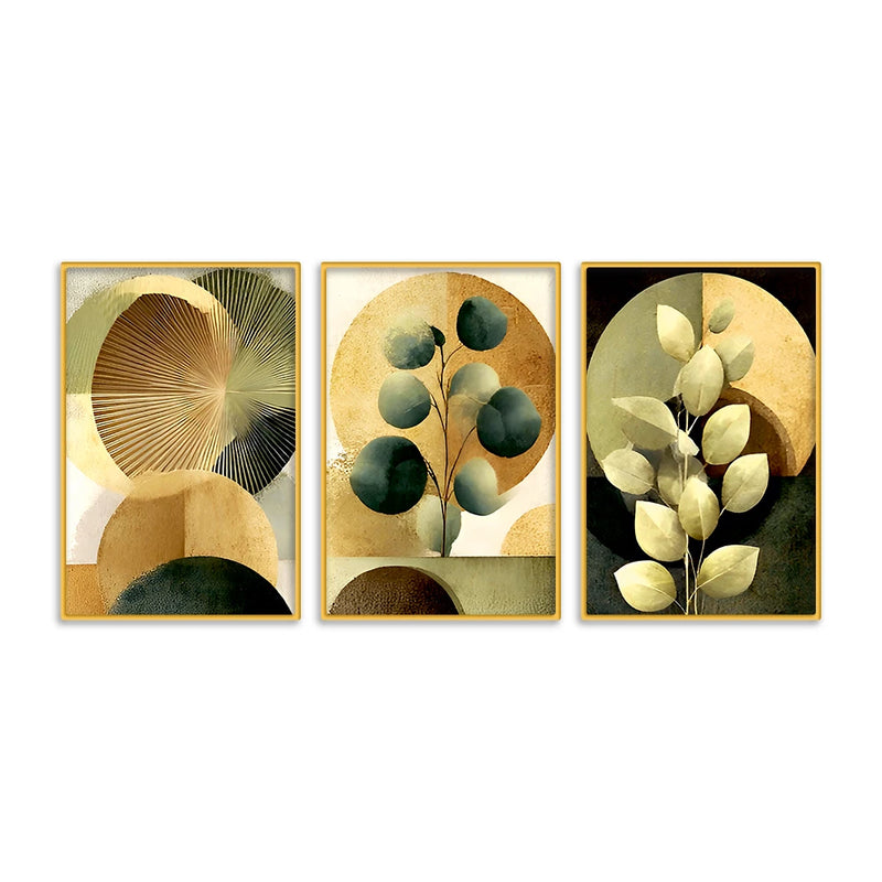 Elegant Abstract Leaf Canvas Wall Painting Set of Three for Bedroom