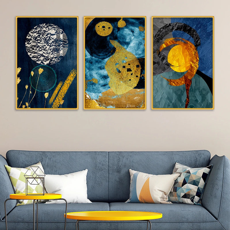 Elegant Abstract Textured Canvas Wall Art Painting Set of Three for Home Decor