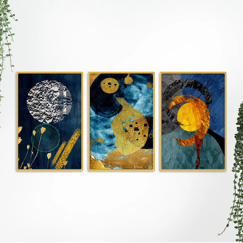 Elegant Abstract Textured Canvas Wall Art Painting Set of Three for Home Decor