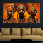 Elegant African Women Floating Frame Crystal Wall Painting