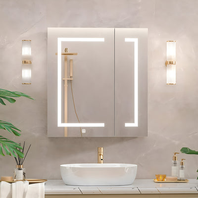Elegant Bathroom Cabinet Mirror with Gold Accents and Dual LED Panels