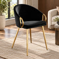 Elegant Black Accent Armchair with Rounded Back & Golden Legs