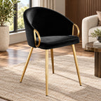 Elegant Black Accent Armchair with Rounded Back & Golden Legs