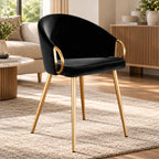 Elegant Black Accent Armchair with Rounded Back & Golden Legs