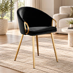 Elegant Black Accent Armchair with Rounded Back & Golden Legs