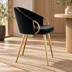 Elegant Black Accent Armchair with Rounded Back & Golden Legs