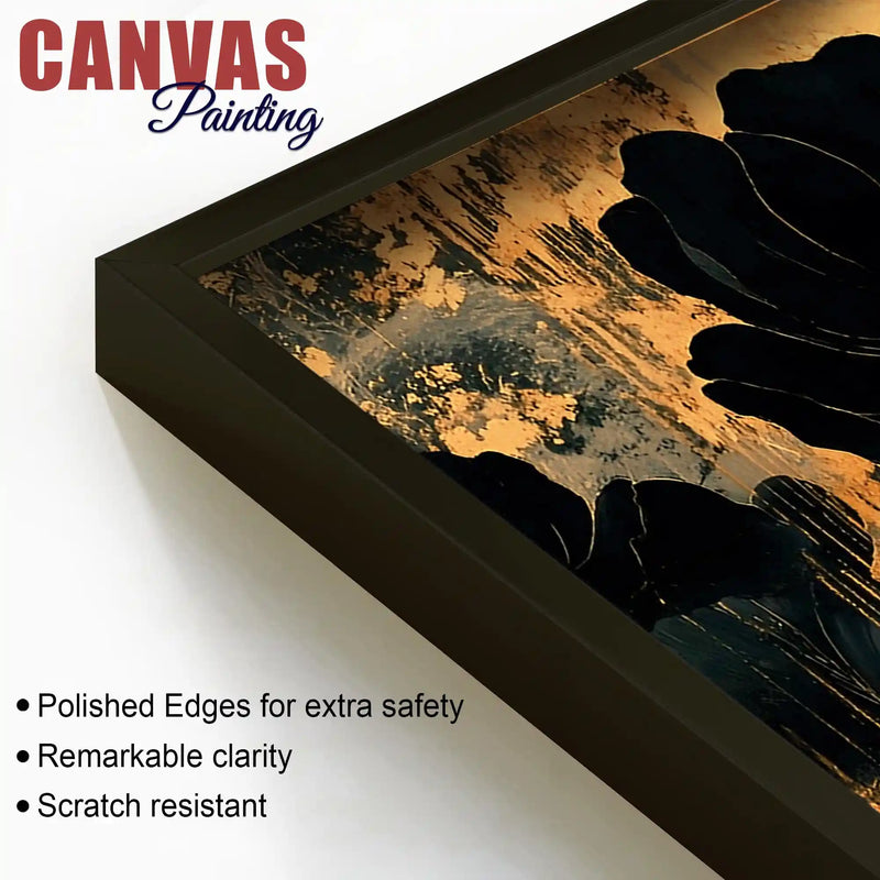 Elegant Black Floral Canvas Wall Art Abstract Painting